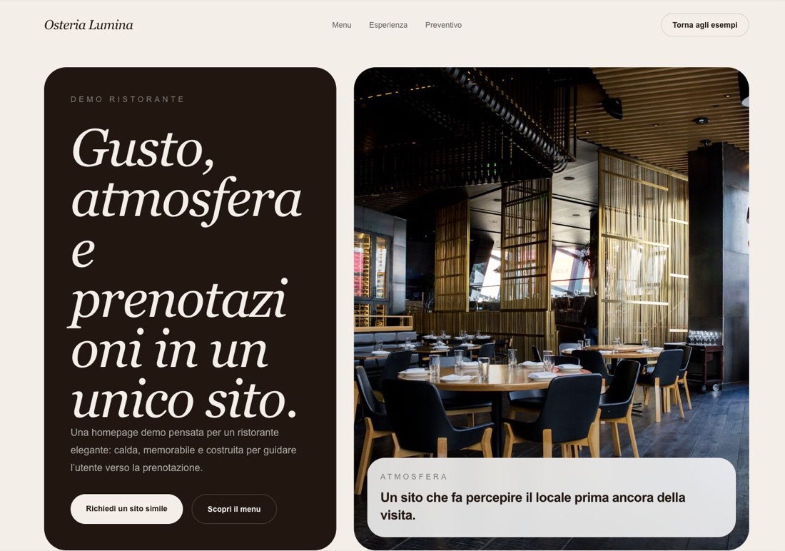 Anteprima della pagina demo ristorante